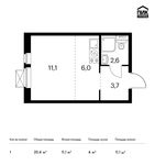 Планировка квартиры студии, 23,4 м2