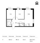 Планировка 3-комнатной квартиры, 56,3 м2