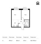 Планировка 2-комнатной квартиры, 37,6 м2