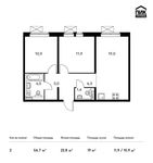 Планировка 2-комнатной квартиры, 56,7 м2