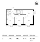 Планировка 3-комнатной квартиры, 64,8 м2