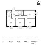 Планировка 3-комнатной квартиры, 64,8 м2