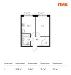 Планировка 1-комнатной квартиры, 33,5 м2
