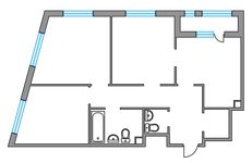 Планировка 3-комнатной квартиры, 71 м2