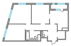 Планировка 3-комнатной квартиры, 70 м2