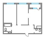 Планировка 2-комнатной квартиры, 56,9 м2