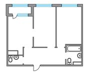 Планировка 2-комнатной квартиры, 55 м2
