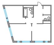 Планировка 2-комнатной квартиры, 52 м2