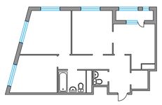Планировка 3-комнатной квартиры, 69,5 м2