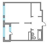 Планировка 1-комнатной квартиры, 42,3 м2