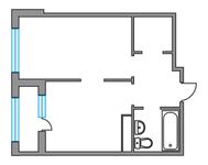 Планировка 1-комнатной квартиры, 35 м2