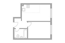 Планировка 2-комнатной квартиры, 33,7 м2