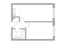 Планировка 2-комнатной квартиры, 38,4 м2