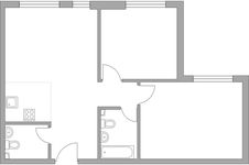Планировка 3-комнатной квартиры, 61,9 м2