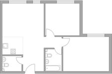 Планировка 3-комнатной квартиры, 62 м2