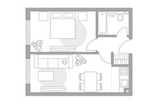 Планировка 2-комнатной квартиры, 39 м2