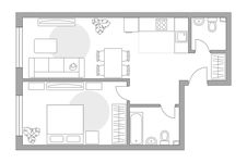 Планировка 2-комнатной квартиры, 44,6 м2