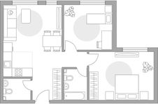 Планировка 3-комнатной квартиры, 62 м2