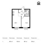 Планировка 1-комнатной квартиры, 43,5 м2