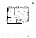 Планировка 3-комнатной квартиры, 65,5 м2