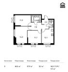 Планировка 3-комнатной квартиры, 65,5 м2