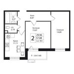 Планировка 2-комнатной квартиры, 56,6 м2