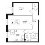 Планировка 2-комнатной квартиры, 59,6 м2
