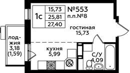 Планировка квартиры студии, 27,5 м2