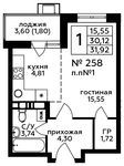 Планировка квартиры студии, 32,2 м2