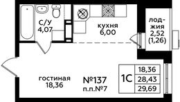 Планировка квартиры студии, 29,7 м2