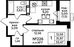 Планировка 1-комнатной квартиры, 33,2 м2