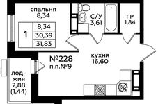 Планировка 1-комнатной квартиры, 31,6 м2