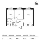 Планировка 2-комнатной квартиры, 54,4 м2