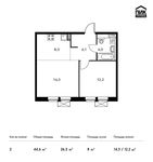 Планировка 2-комнатной квартиры, 44,6 м2