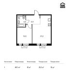 Планировка 1-комнатной квартиры, 43,1 м2