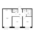 Планировка 2-комнатной квартиры, 56,3 м2