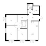 Планировка 3-комнатной квартиры, 90,9 м2
