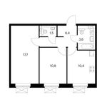 Планировка 2-комнатной квартиры, 50,4 м2