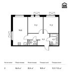 Планировка 2-комнатной квартиры, 56,4 м2