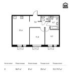 Планировка 2-комнатной квартиры, 56,7 м2