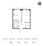 Планировка 1-комнатной квартиры, 33,6 м2