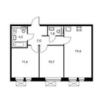 Планировка 2-комнатной квартиры, 53,8 м2