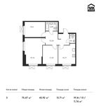 Планировка 3-комнатной квартиры, 75,47 м2