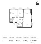 Планировка 3-комнатной квартиры, 75,79 м2