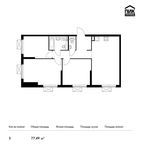 Планировка 3-комнатной квартиры, 77,49 м2