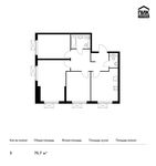 Планировка 3-комнатной квартиры, 75,7 м2