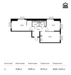 Планировка 2-комнатной квартиры, 72,28 м2