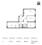 Планировка 3-комнатной квартиры, 91,11 м2