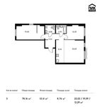 Планировка 3-комнатной квартиры, 78,16 м2