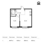 Планировка 1-комнатной квартиры, 44,47 м2